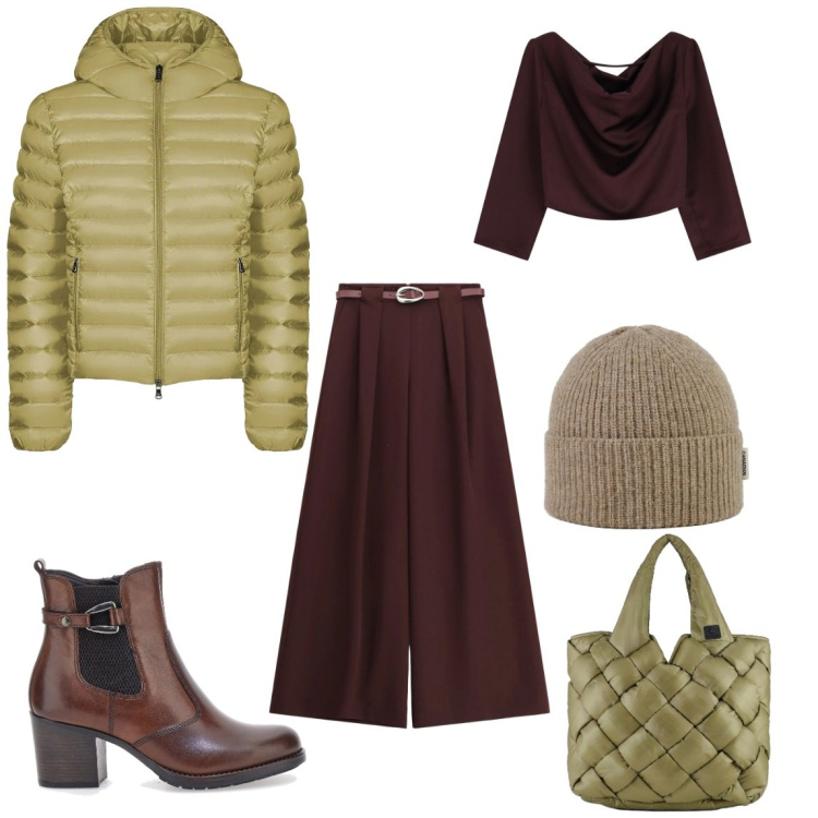 Outfit donna - Berretto di lana. Stile Casual per Scuola/Università. Abbinamento con bluse, pantaloni a palazzo, borse tote, bomber, berretti, stivaletti.