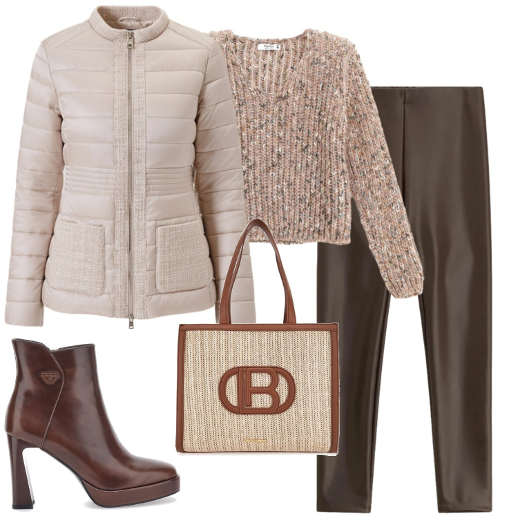 Outfit donna - Total look #2302023. Stile Casual chic per Tutti i giorni. Abbinamento con maglieria, piumini, pantaloni skinny, borse a spalla, stivaletti.