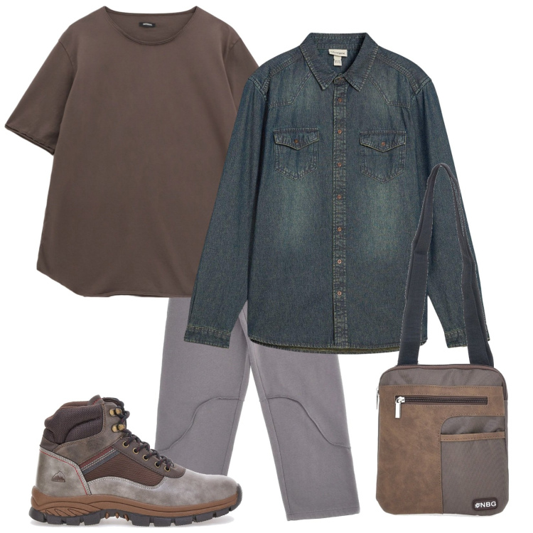 Outfit uomo - Total look #2302034. Stile Urban per Tutti i giorni. Abbinamento con camicie, t-shirt, stivali e stivaletti, borse sportive, pantaloni.