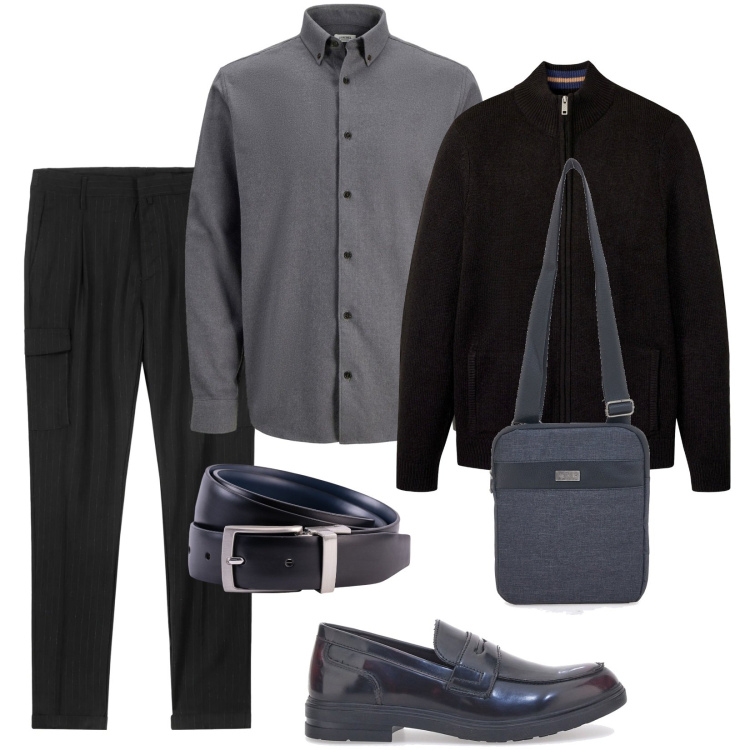 Outfit uomo - Total look #2302035. Stile Trendy per Serata speciale. Abbinamento con cardigans, camicie, pantaloni cargo, borse sportive, cinture, scarpe stringate.
