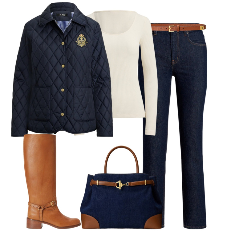 Outfit donna - City. Stile Casual chic per Tutti i giorni. Abbinamento con jeans bootcut, cinture, t-shirt, stivali, borse a mano, giacche.