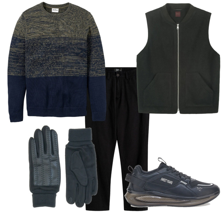 Outfit uomo - Mi hanno regalato i guanti. Stile Casual per Tutti i giorni. Abbinamento con maglieria, pantaloni chino, guanti, sneakers, piumini.