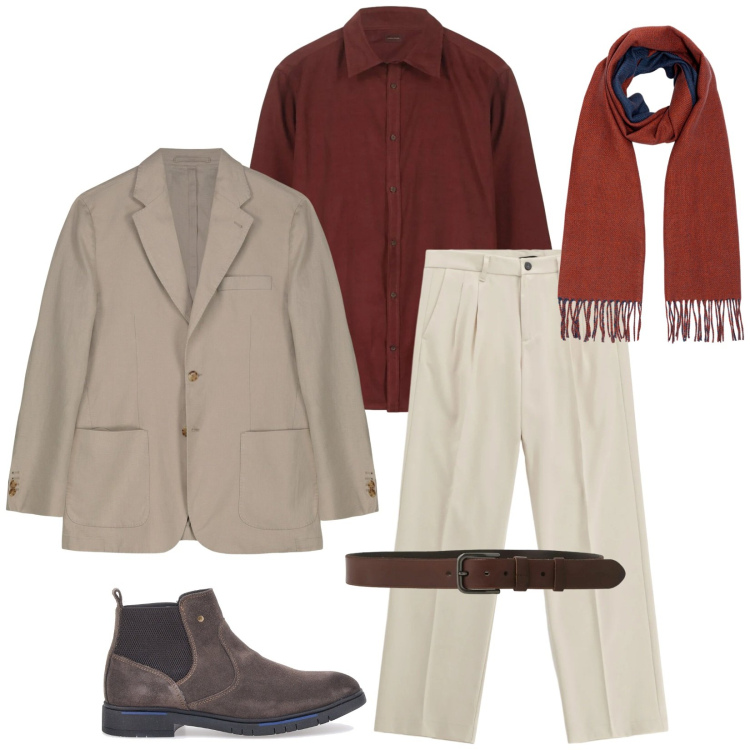 Outfit uomo - Total look #2302066. Stile Business/Elegante per Serata speciale. Abbinamento con pantaloni, cinture, stivali e stivaletti, giacche, sciarpe, camicie.