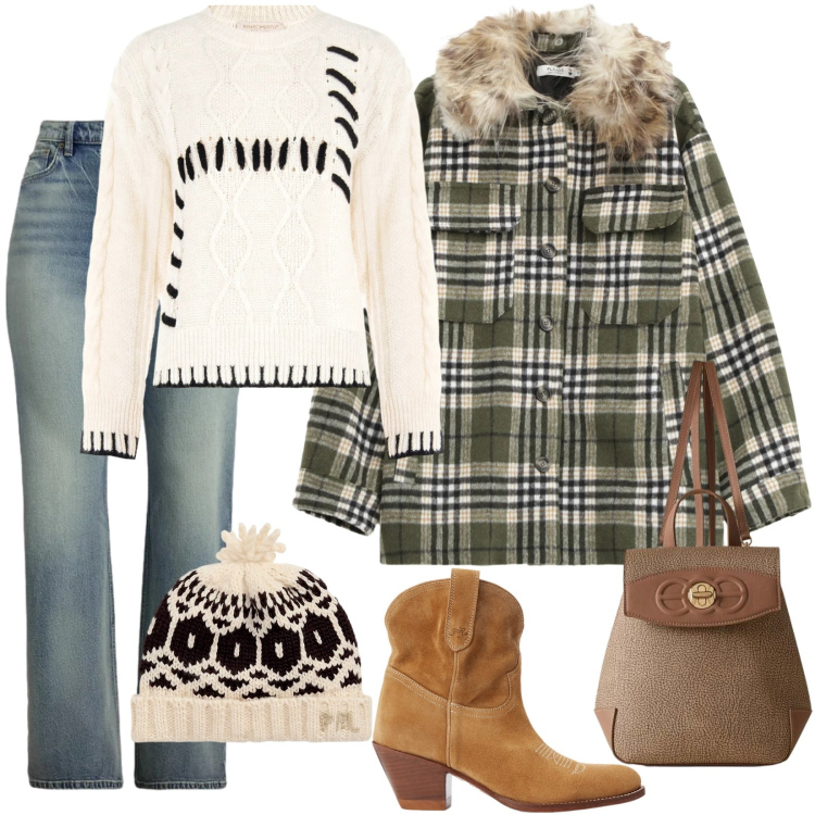 Outfit donna - Direzione montagna. Stile Sporty chic per Sport. Abbinamento con cappotti, maglieria, zaini, stivaletti, berretti, jeans.