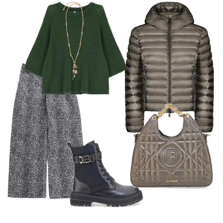 Outfit donna - Per tutto il giorno. per Tutti i giorni. Abbinamento con pantaloni, maglieria, bomber, anfibi, borse a mano, ciondoli.