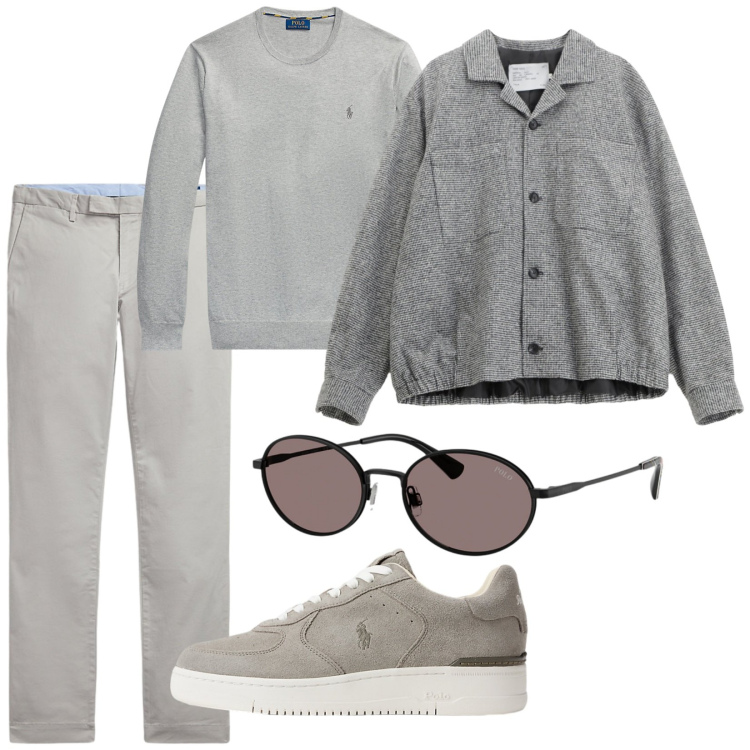 Outfit uomo - Tono su tono. per Ufficio. Abbinamento con cappotti, maglieria, sneakers, pantaloni, occhiali da sole.