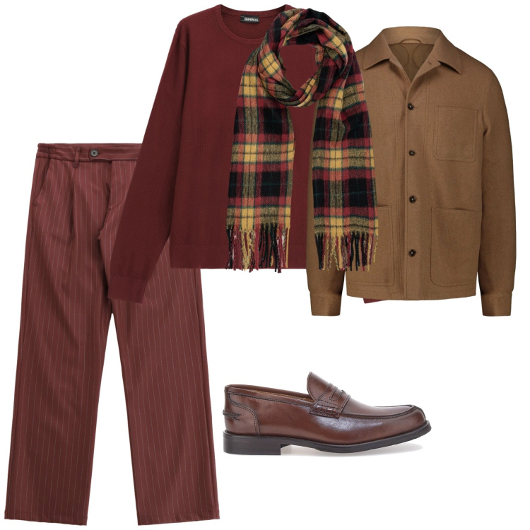 Outfit uomo - Tono su tono. per Tutti i giorni. Abbinamento con pantaloni, maglieria, scarpe stringate, sciarpe, cappotti.