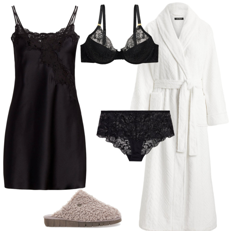 Outfit donna - Abbigliamento da camera. Stile Sexy per Tutti i giorni. Abbinamento con culotte, camicie da notte, reggiseni, vestaglie, pantofole.