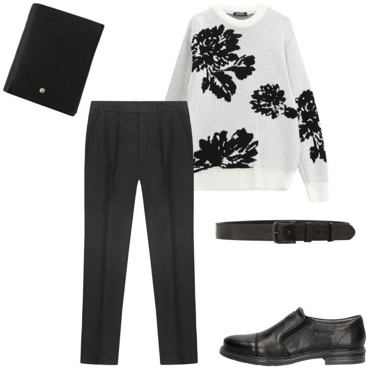 Outfit uomo - Total look #2302126. Stile Trendy per Serata speciale. Abbinamento con pullovers, portafogli, cinture, pantaloni, scarpe stringate.