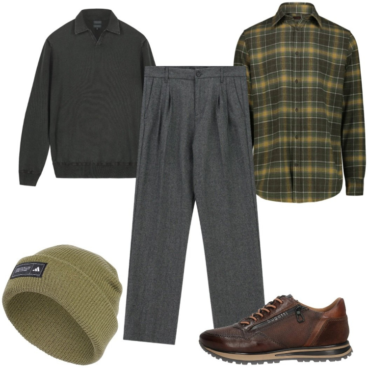 Outfit uomo - Cena di dicembre con i colleghi. Stile Casual per Serata speciale. Abbinamento con pantaloni, sneakers, berretti, camicie, maglieria.