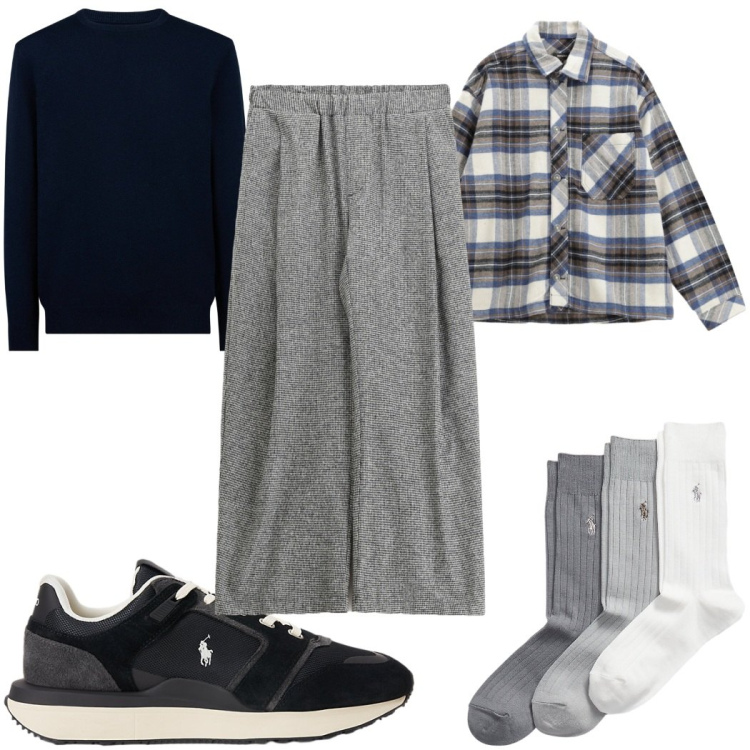 Outfit uomo - Total look #2302159. Stile Trendy per Tutti i giorni. Abbinamento con pantaloni, camicie, sneakers, calzini, maglieria.