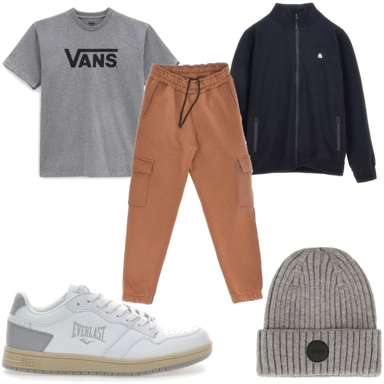 Outfit uomo - Total look #2302160. Stile Urban per Tutti i giorni. Abbinamento con cappelli, t-shirt, sneakers, pantaloni cargo, felpe.