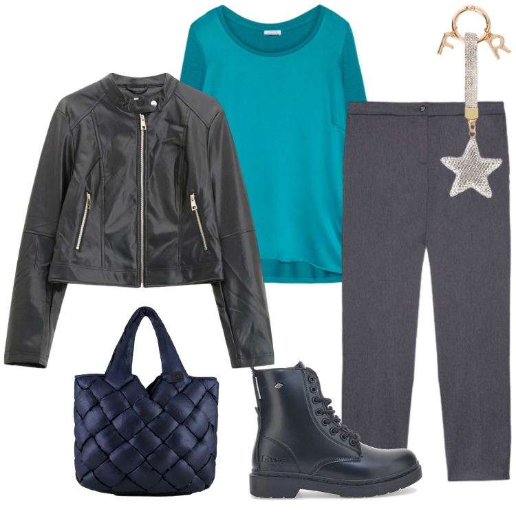 Outfit donna - Total look #2302162. Stile Urban per Serata fuori. Abbinamento con giacche, borse tote, pantaloni, bluse, anfibi, portachiavi.