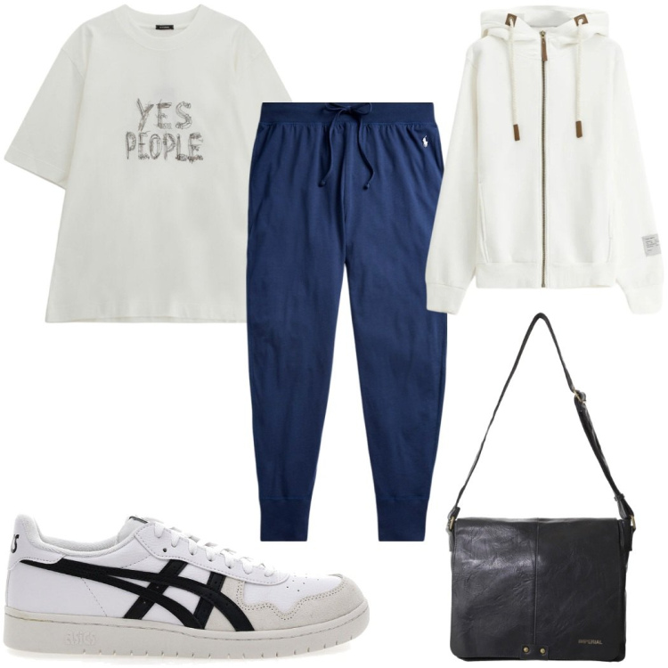 Outfit uomo - Total look #2302163. Stile Trendy per Sport. Abbinamento con borse sportive, t-shirt, felpe con cappuccio, pantaloni, sneakers.