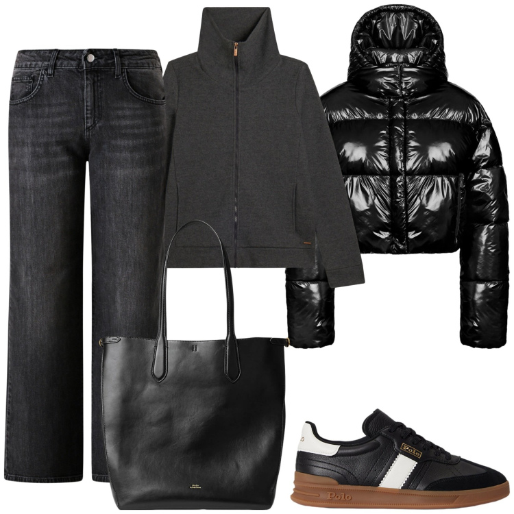 Outfit donna - Comodo e trendy. Stile Trendy per Tutti i giorni. Abbinamento con jeans dritti, felpe, borse tote, sneakers, piumini.