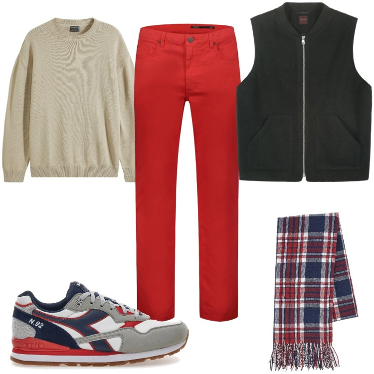 Outfit uomo - Total look #2302185. Stile Trendy per Tutti i giorni. Abbinamento con maglieria, pantaloni, sciarpe, sneakers, piumini.