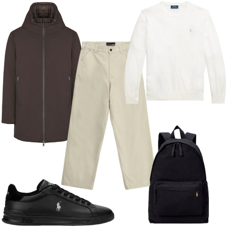 Outfit uomo - Total look #2302186. Stile Casual per Tutti i giorni. Abbinamento con pantaloni, sneakers, borse sportive, maglieria, parka.