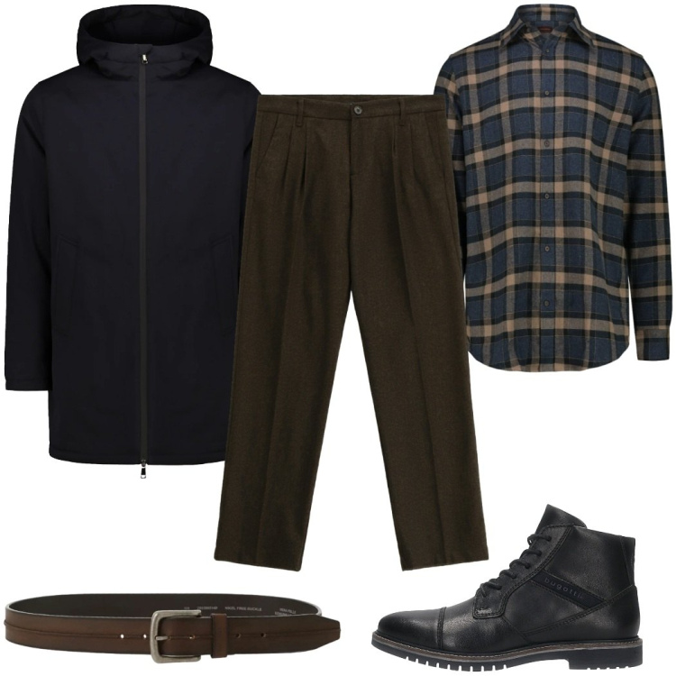 Outfit uomo - Total look #2302191. Stile Casual per Tutti i giorni. Abbinamento con pantaloni, cinture, anfibi, parka, camicie.
