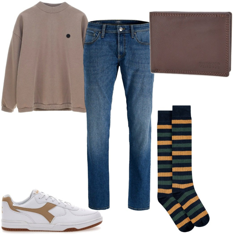 Outfit uomo - Total look #2302203. Stile Trendy per Tutti i giorni. Abbinamento con jeans, portafogli, sneakers, calzini, felpe.