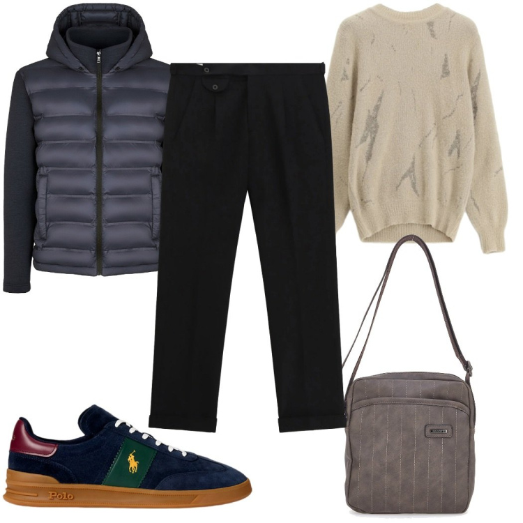 Outfit uomo - Total look #2302204. Stile Casual per Tutti i giorni. Abbinamento con maglieria, pantaloni, sneakers, piumini, portafogli.