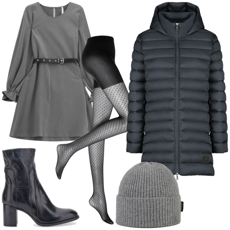 Outfit donna - Il berretto abbinato. Stile Trendy per Serata fuori. Abbinamento con collant, vestiti corti, piumini, berretti, stivaletti.