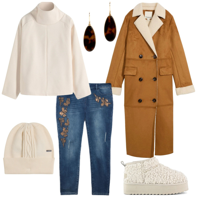 Outfit donna - Warm & Chic ... sono tornata!. Stile Casual per Tutti i giorni. Abbinamento con maglieria, cappotti, berretti, orecchini, jeans skinny, stivaletti.