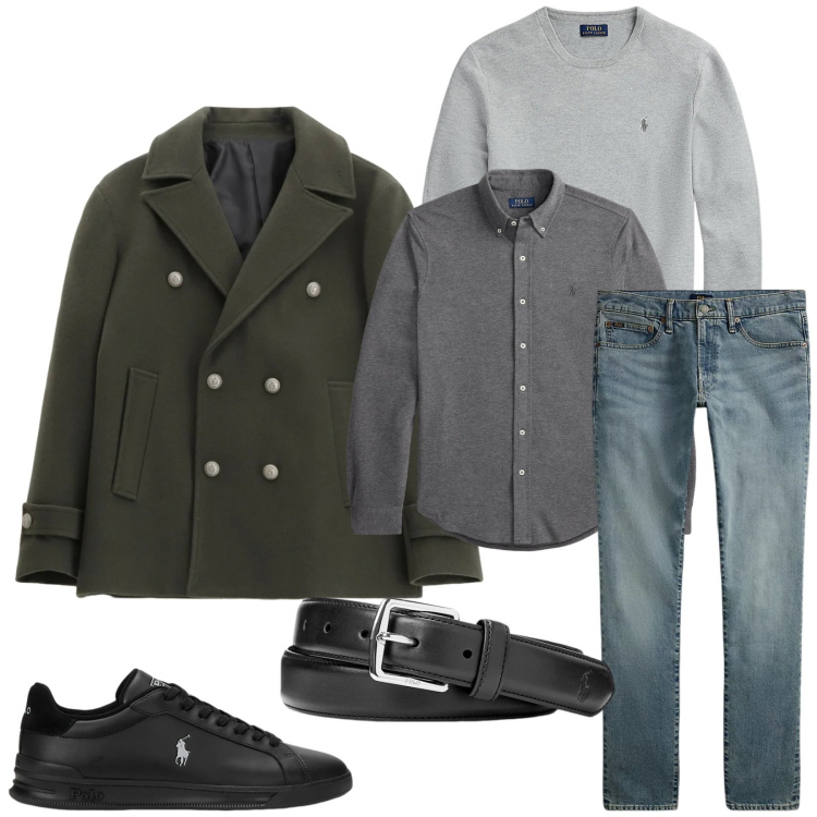 Outfit uomo - Total look #2302234. Stile Urban per Serata speciale. Abbinamento con cappotti, cinture, maglieria, jeans, sneakers, camicie.