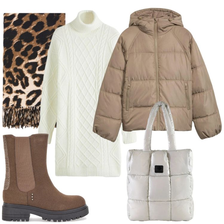 Outfit donna - Il foulard giusto. Stile Glamour per Ufficio. Abbinamento con giacche, vestiti, shopping bag, stivaletti chelsea, sciarpe.