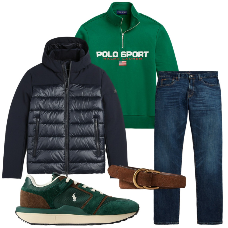 Outfit uomo - Total look #2302262. Stile Casual per Tutti i giorni. Abbinamento con felpe, sneakers, jeans dritti, cinture, giacche.