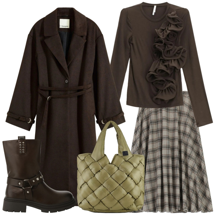 Outfit donna - Total look #2302271. Stile Urban per Serata fuori. Abbinamento con cappotti, gonne longuette, stivali, bluse, borse tote.