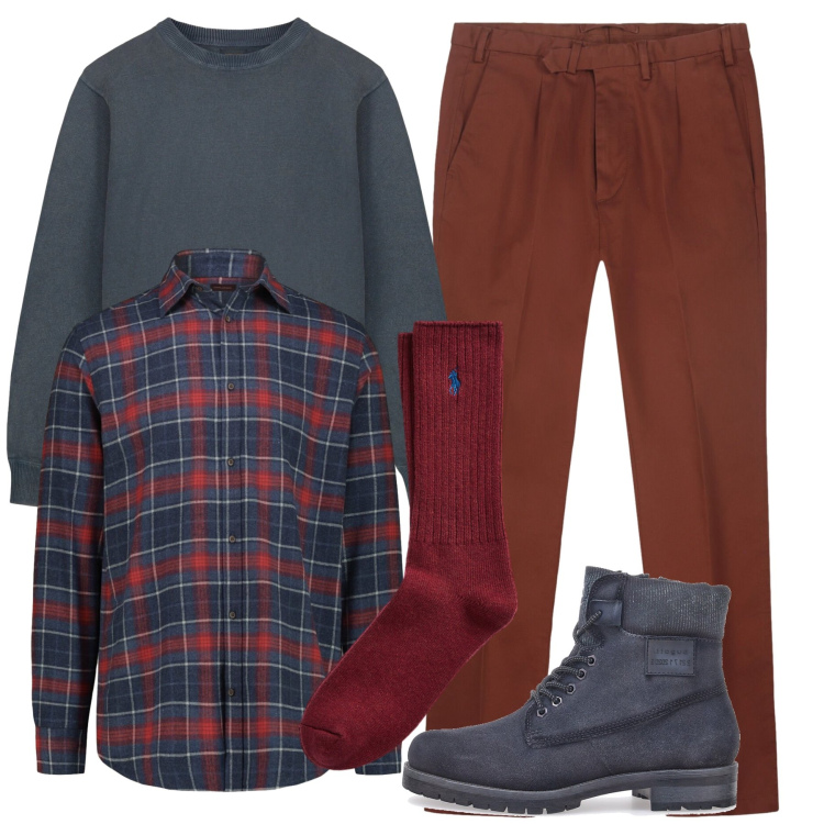 Outfit uomo - Total look #2302274. Stile Casual per Serata speciale. Abbinamento con calzini, stivali e stivaletti, maglieria, pantaloni, camicie.