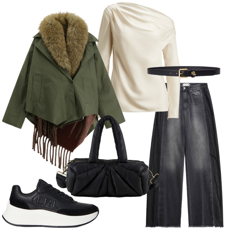 Outfit donna - Total look #2302277. Stile Trendy per Tutti i giorni. Abbinamento con jeans, cappotti, cinture, sneakers, bluse, borse a mano.