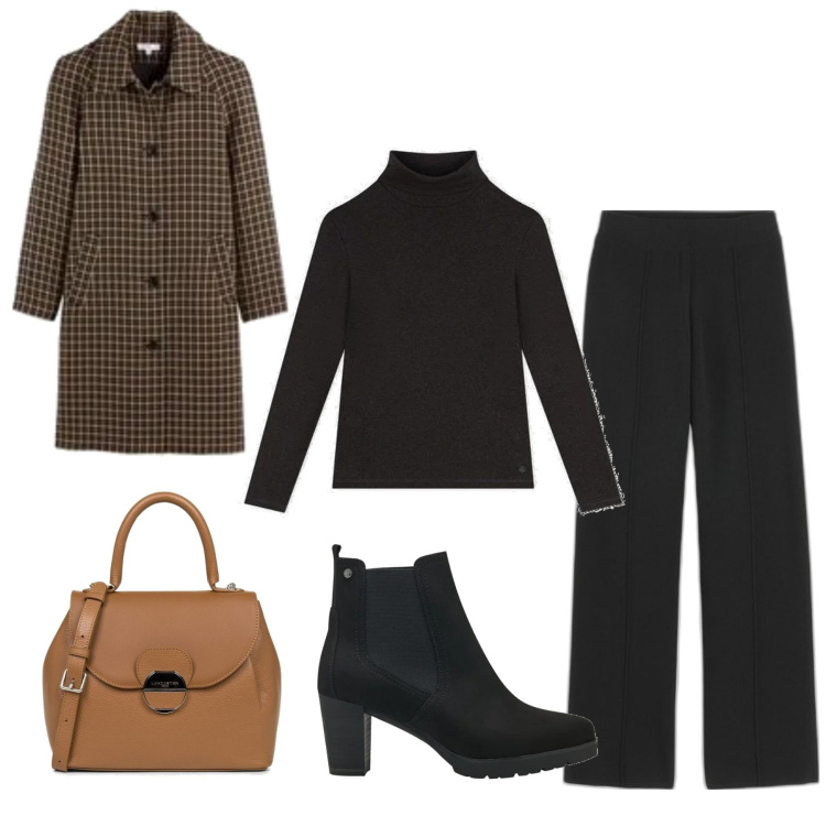 Outfit mujer - Casual chic #19983. Estilo Casual chic para Oficina. Combinación con pantalones, abrigos, camiseta, botines chelsea, bolsos de mano.