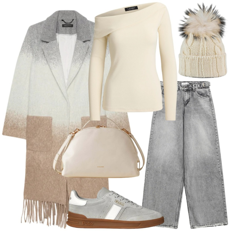 Outfit donna - Maglia asimmetrica. Stile Casual chic per Tutti i giorni. Abbinamento con jeans, borse a mano, sneakers, top, berretti, cappotti.