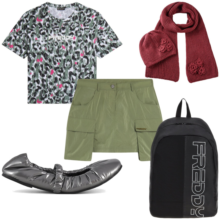 Outfit donna - Preppy con stile. Stile Preppy per Tutti i giorni. Abbinamento con sciarpe, minigonne, zaini, t-shirt, ballerine.