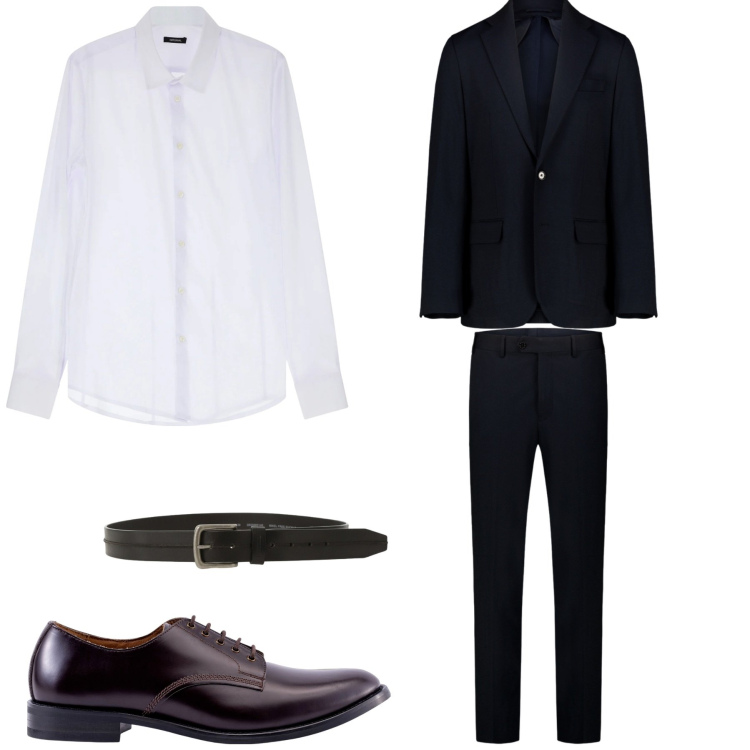 Outfit uomo - Abito elegante. Stile Business/Elegante per Cerimonia. Abbinamento con camicie, cinture, scarpe stringate, abiti.
