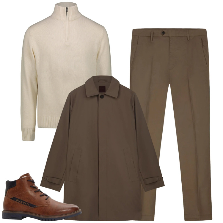 Outfit uomo - Total look #2302346. Stile Urban per Tutti i giorni. Abbinamento con anfibi, trench, maglieria, pantaloni.