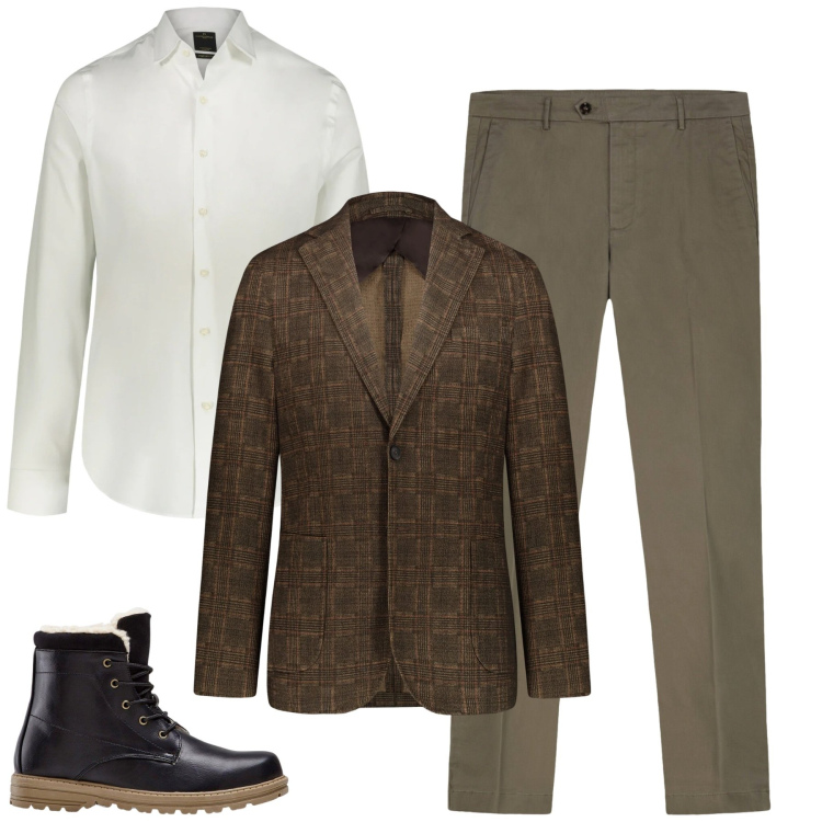 Outfit uomo - Total look #2302348. Stile Urban per Tutti i giorni. Abbinamento con stivali e stivaletti, giacche, camicie, pantaloni chino.