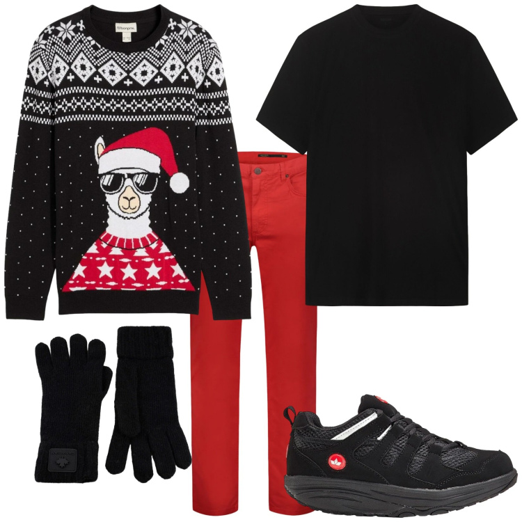 Outfit uomo - Oh oh. Stile Trendy per Tutti i giorni. Abbinamento con maglieria, sneakers, guanti, pantaloni, t-shirt.