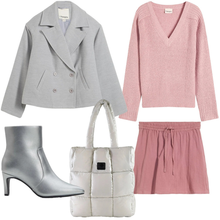 Outfit donna - La tendenza del cappotto corto. Stile Minimal per Tutti i giorni. Abbinamento con caban, stivaletti, gonne, maglieria, shopping bag.