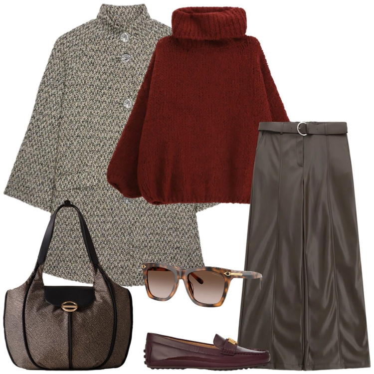 Outfit donna - Total look #2302409. Stile Casual chic per Tutti i giorni. Abbinamento con maglieria, pantaloni, shopping bag, occhiali da sole, mocassini, cappotti.