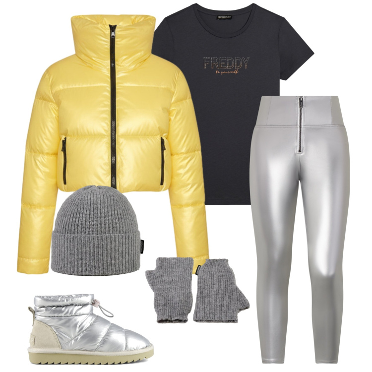 Outfit donna - Total look #2302410. Stile Sporty chic per Sport. Abbinamento con pantaloni skinny, t-shirt, guanti, berretti, piumini, stivali.