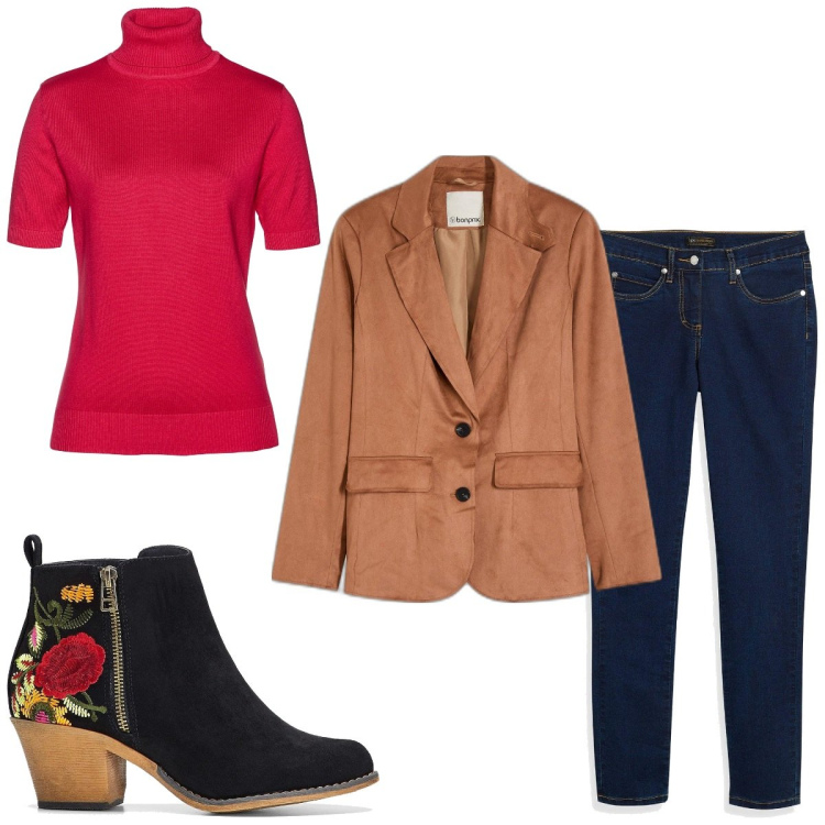 Outfit femme - Bottines a rose. Style Romantique pour Tous les jours. Assortir avec blazers, bottines texanes, jeans, pulls.