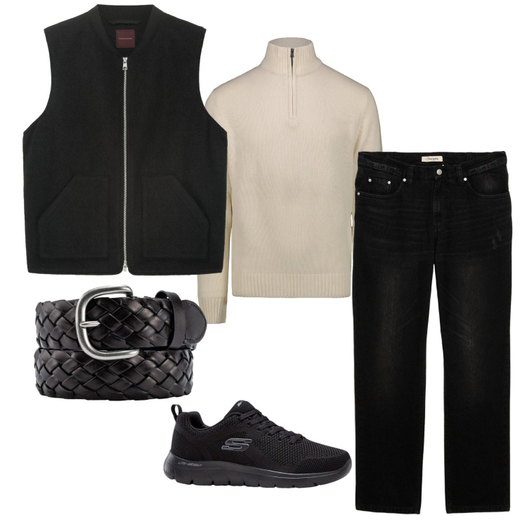 Outfit uomo - Total look #2302429. Stile Casual per Tutti i giorni. Abbinamento con sneakers, jeans, cinture, piumini, maglieria.