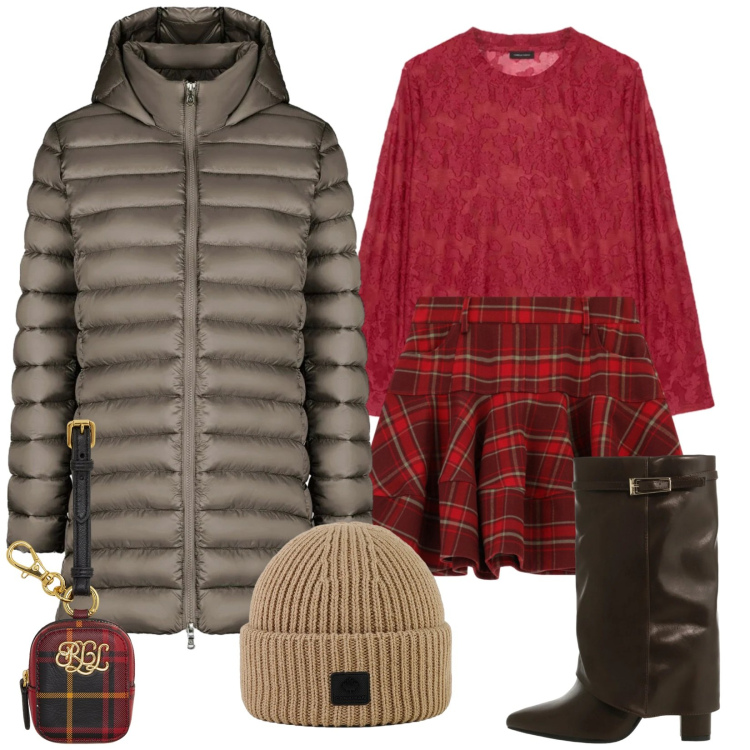 Outfit donna - Piccola elfa. Stile Sporty chic per Tutti i giorni. Abbinamento con minigonne, stivali, pochette, piumini, berretti, bluse.