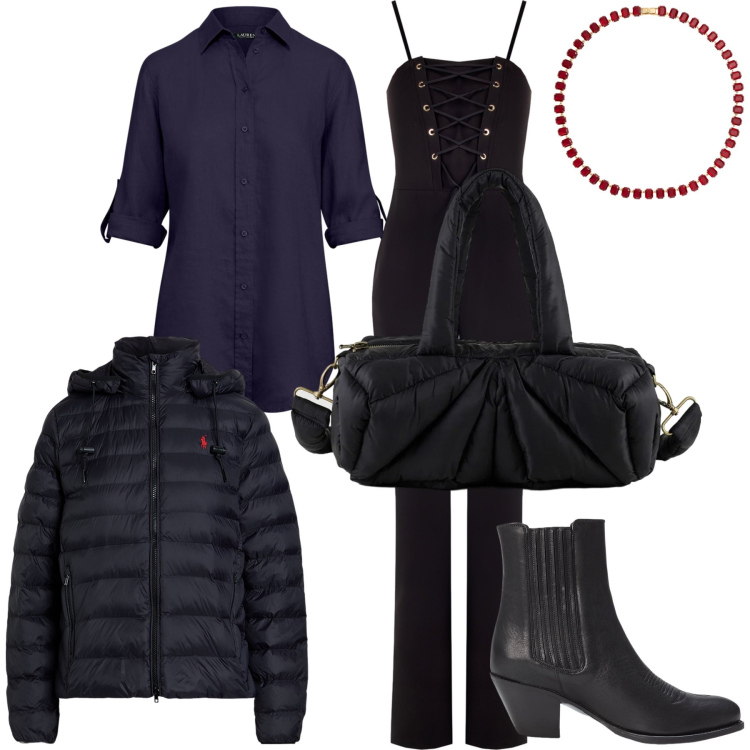 Outfit donna - La tuta in tutte le stagioni. Stile Trendy per Ufficio. Abbinamento con tute, stivaletti texani, camicie, collane, giacche, borse a mano.