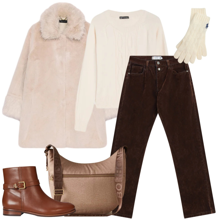 Outfit donna - Il cappotto teddy. Stile Casual chic per Tutti i giorni. Abbinamento con pantaloni, borse a tracolla, maglieria, stivaletti, guanti, cappotti.