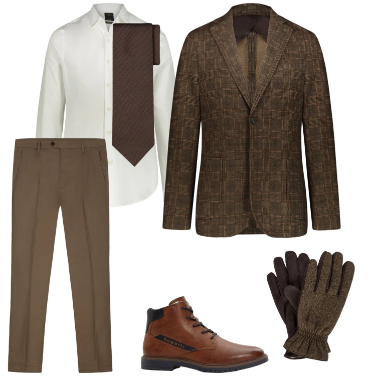 Outfit uomo - Per la cena di natale. per Serata speciale. Abbinamento con anfibi, giacche, pantaloni, camicie, guanti, cravatte.