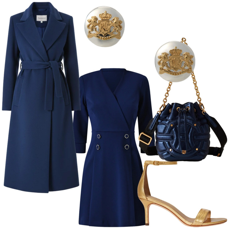 Outfit donna - Total look #2302509. Stile Glamour per Serata fuori. Abbinamento con vestiti corti, cappotti, borse a secchiello, orecchini, sandali in pelle.