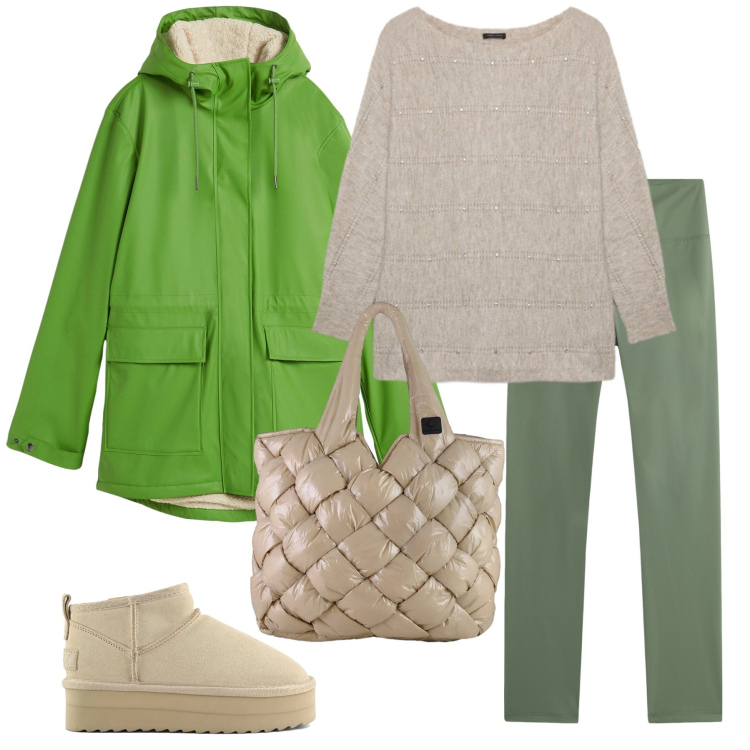 Outfit donna - Total look #2302525. Stile Casual per Sport. Abbinamento con blazer, leggings, borse tote, maglieria, stivaletti.